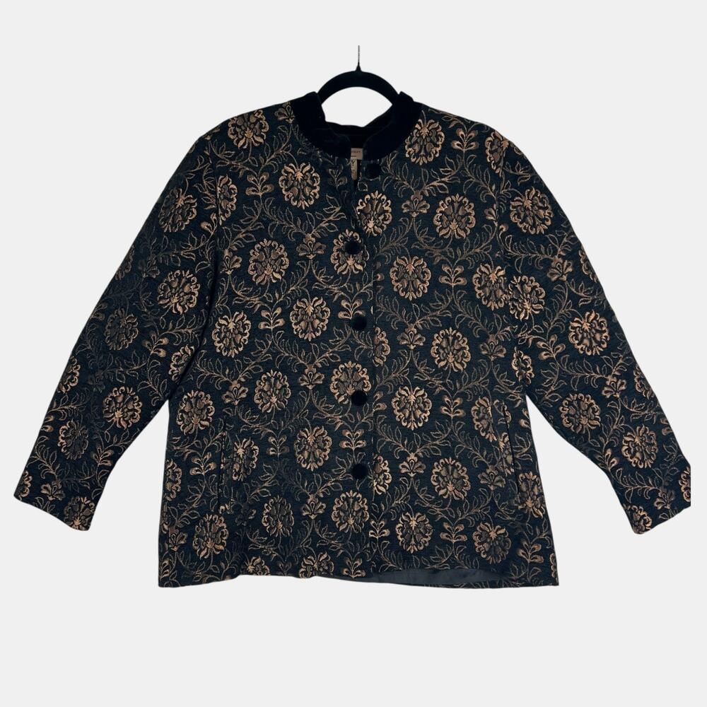 Laura Ashley Brocade Tapestry Jacket Womens 1X Black Gold‎ Damask Coat